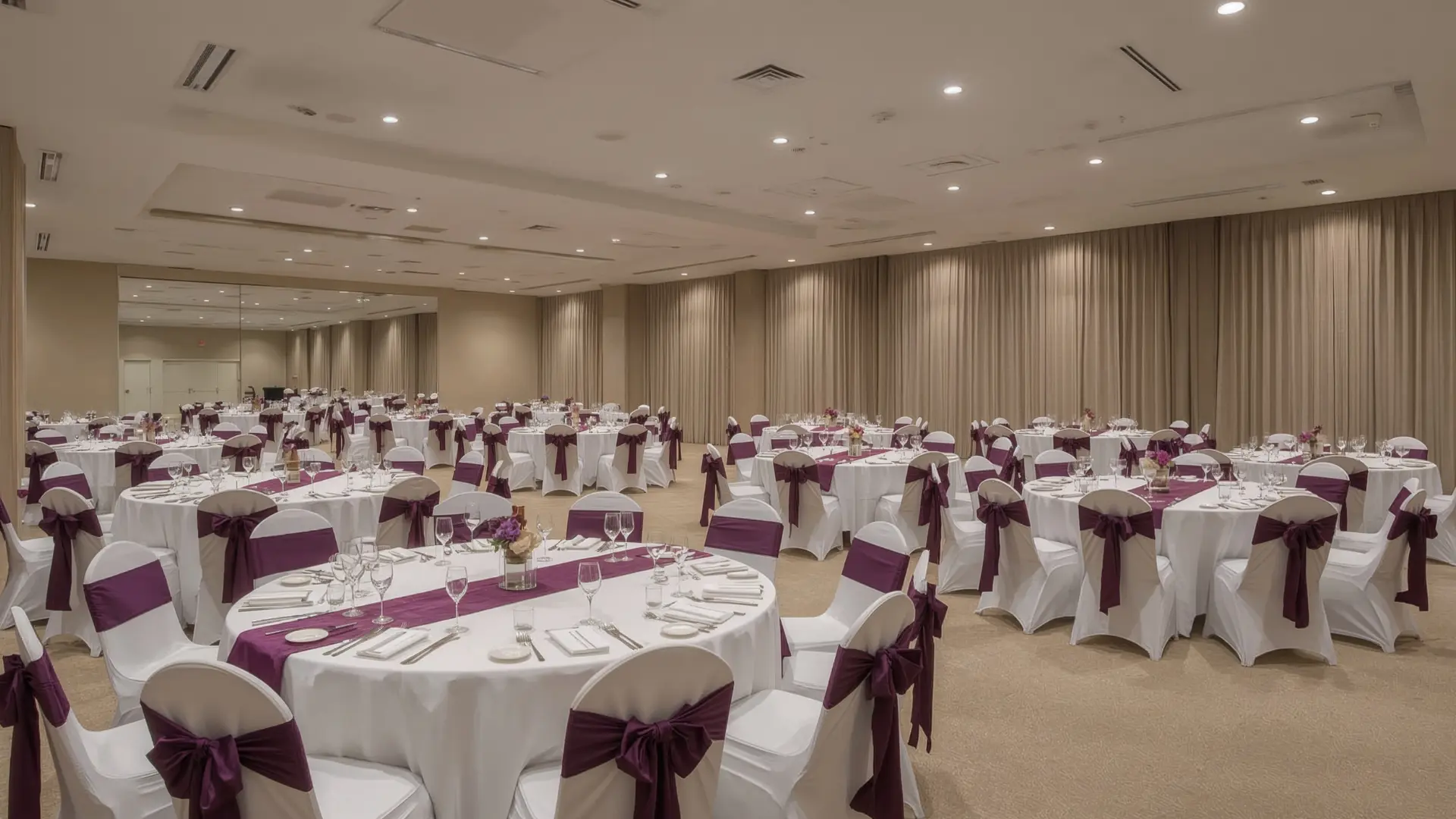 Premium banquet hall arranged for formal dining